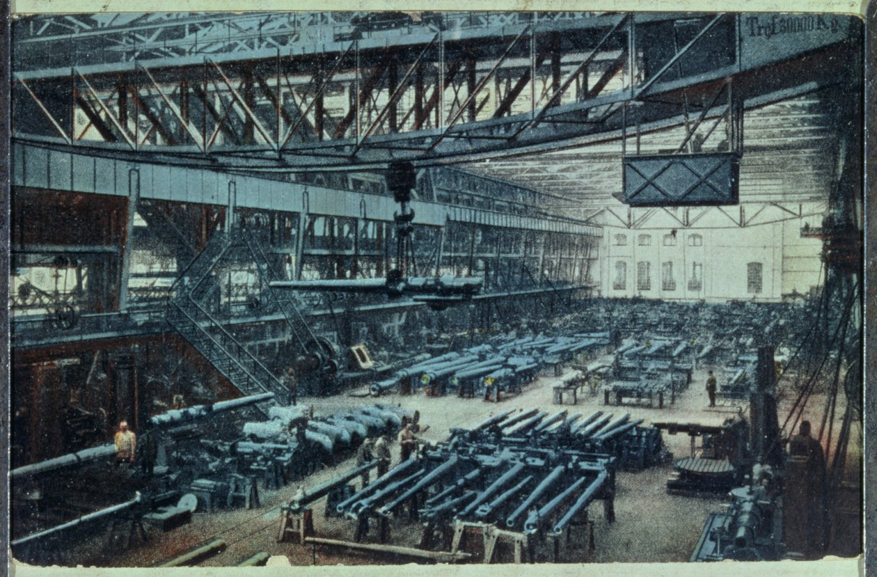 Postikortti, joka kuvaa Kruppin tehdasta Essenissä, n. 1914 tekijältä German School