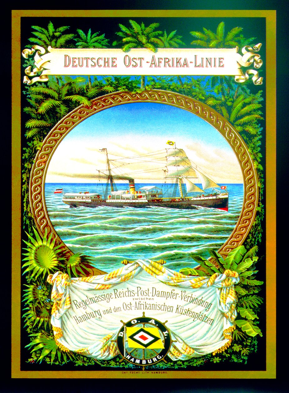 Juliste, joka mainostaa saksalaista East Africa Linea, 1890 tekijältä German School