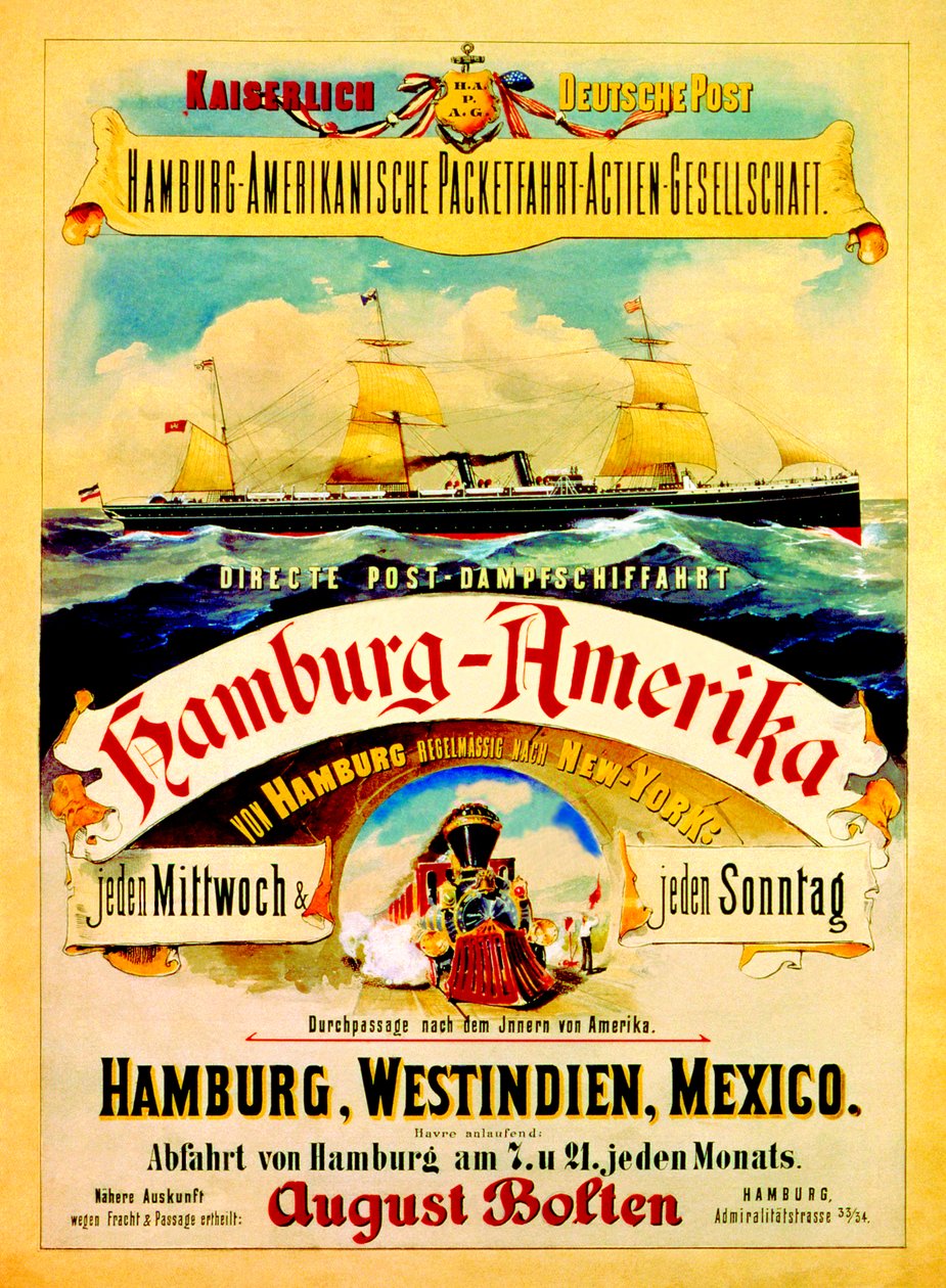 Hamburg American Linea mainostava juliste, 1883 tekijältä German School