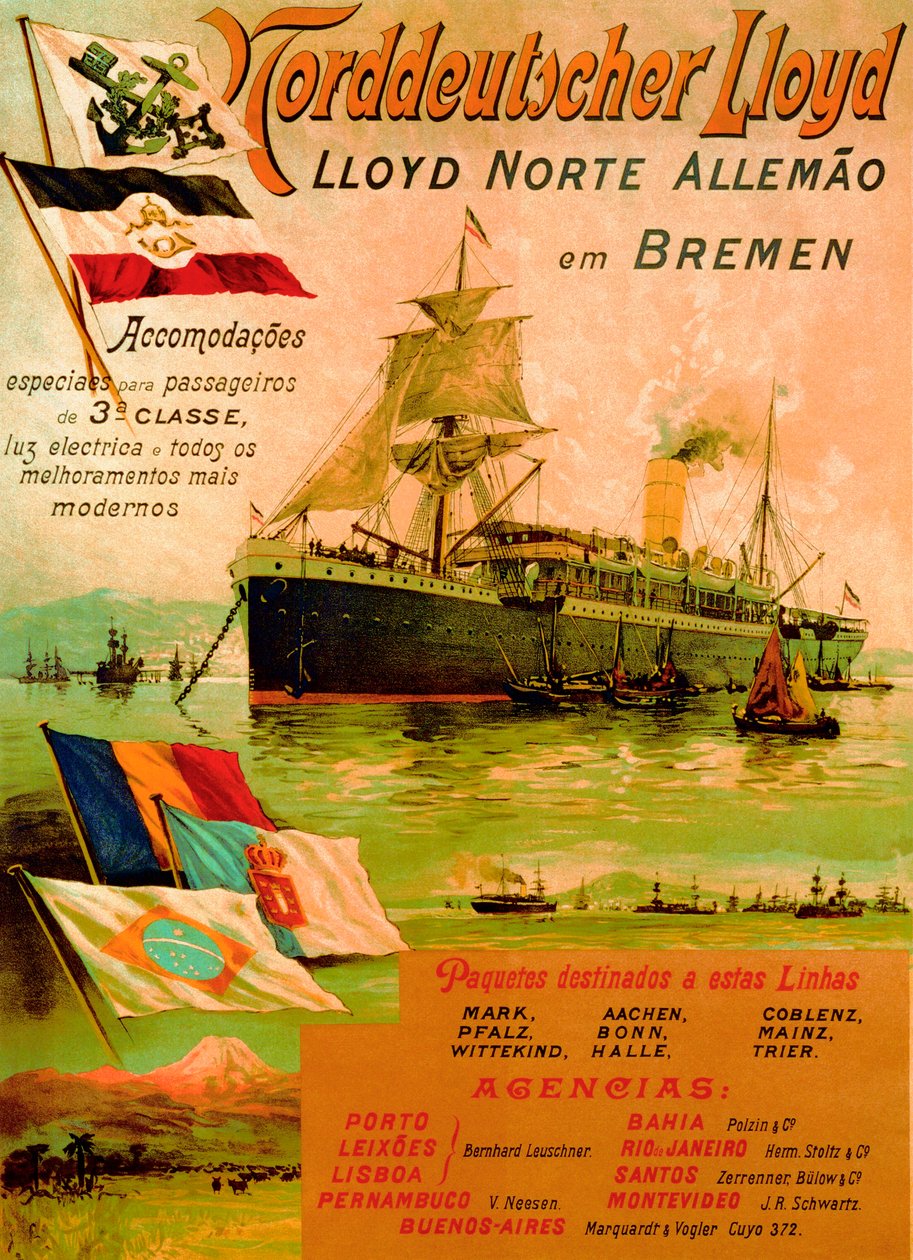 Pohjois-Saksan Lloyd Linea mainostava juliste, 1898 tekijältä German School