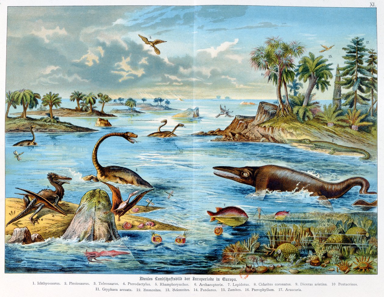 Esihistoria - Jurassic - luonnonympäristön jälleenrakentaminen Euroopassa ja eräät tämän ajanjakson eläimet, 1886 tekijältä German School