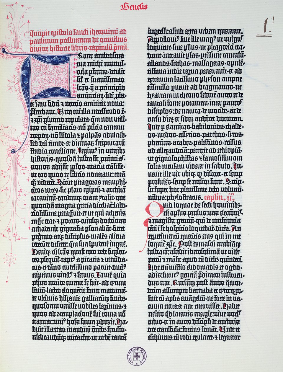Gutenbergin Raamatun prologi, painettu Johannes Gutenberg (n. 1400-1468) ja Peter Schoeffer (1425-1502) Mainzissa, 1454-56 (painettu paperi) tekijältä German School