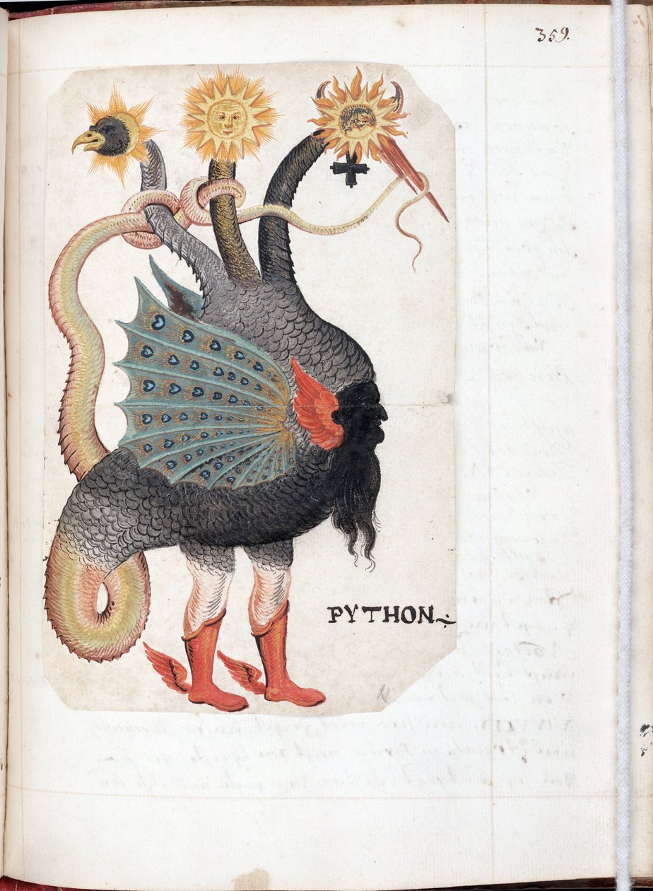 Python - Saksalaisen mestarin teos, akvarelli pergamentille, joka on otettu Recueil alchimie et rosicrucienista, noin 1760 - (Python (alchemical and Rosicrucian Compendium), saksalaisen mestarin akvarelli pergamentille, n. 1760) - Yalen yliopisto, New Have tekijältä German School