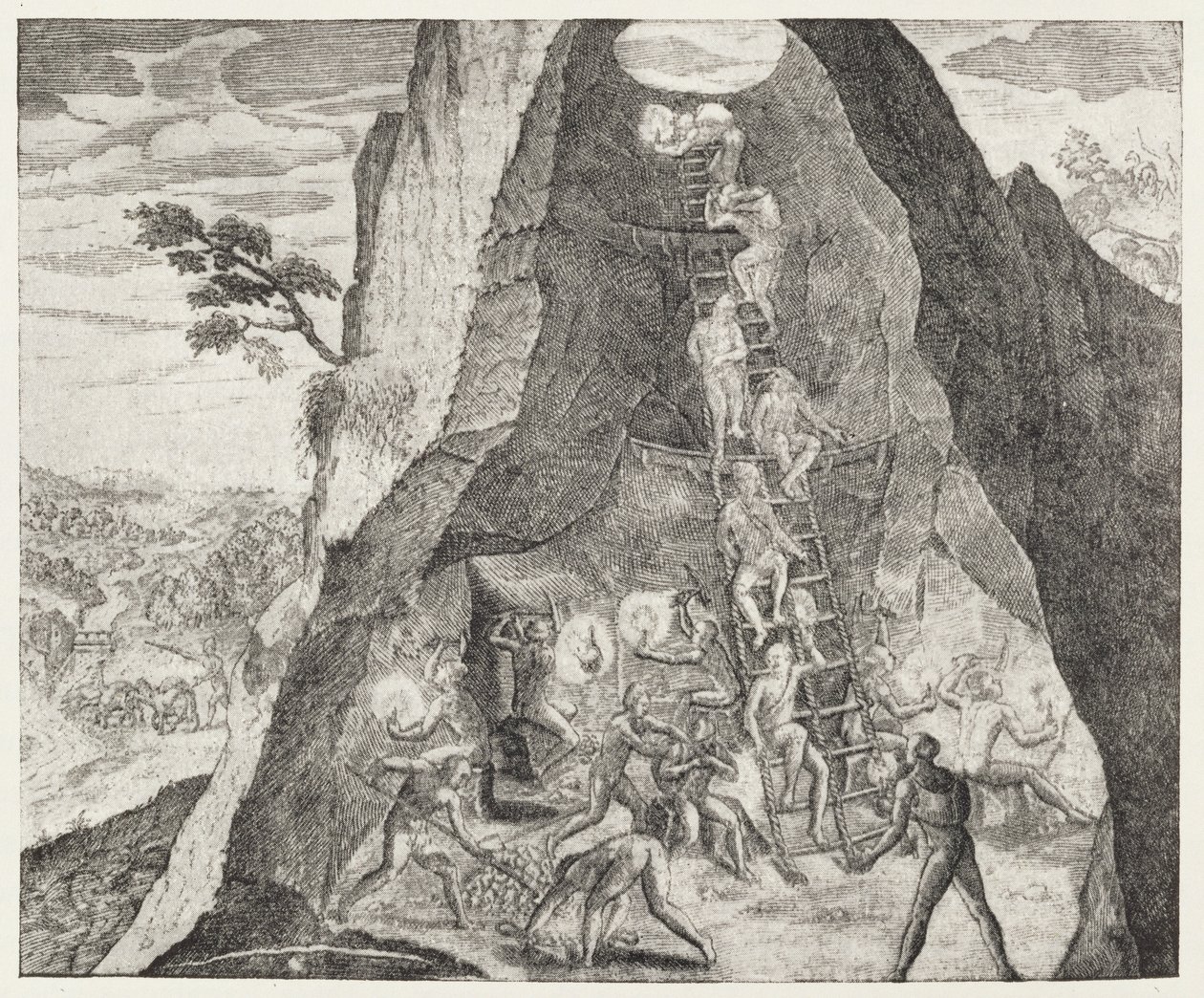 Viehättävä kuva Potosin kaivosten työläisistä, Gottfriedin "Historia Antipodum" -pubista. vuonna 1655, teoksesta The Romance of the River Plate, osa. Minä, W. H. Koebel, 1914 tekijältä German School