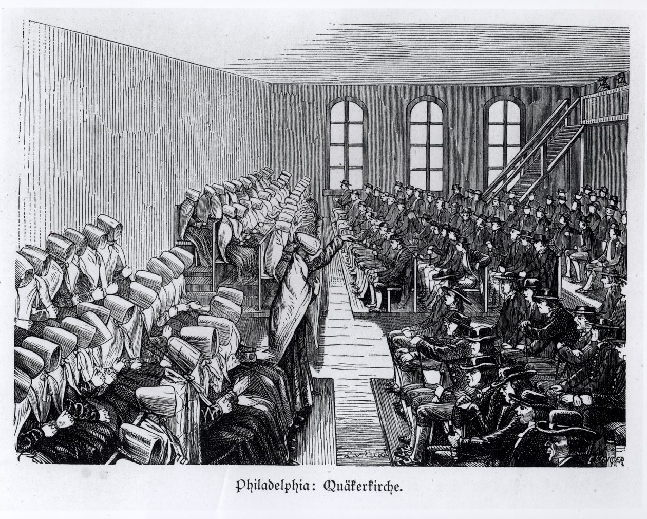 Quaker Meeting, Philadelphia, Hesse-Warburgin teoksesta "Nord Amerika", 1888 tekijältä German School