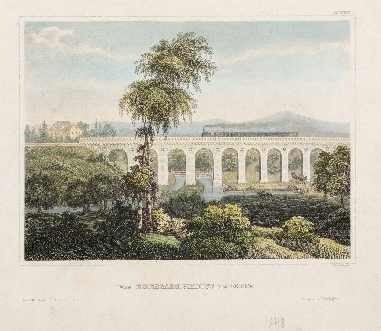 Rautatien viadukti Gothassa, kaiverrus B. Metzeroth, 1848 tekijältä German School