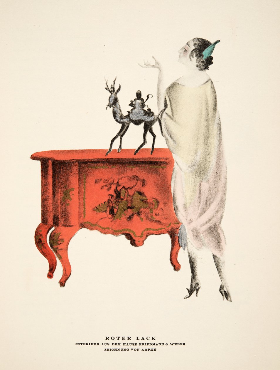"Roter Lack", Friedmanin ja Weberin mainos, julkaisusta Styl, pub.1922 (pokkaripainatus). tekijältä German School