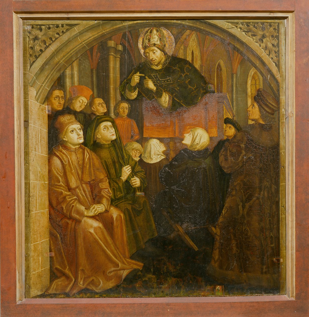 Pyhä Ambrose saarnaa Milanossa, Pyhän Augustinuksen alttaritaulusta, n. 1480 tekijältä German School