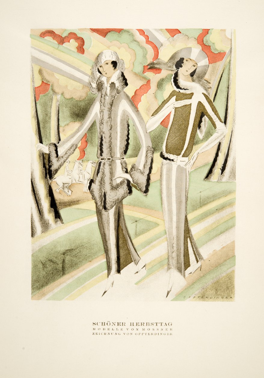 Schöner Herbsttag, Mossnerin asuja, julkaisusta Styl, pub.1922 (pochoir-painatus). tekijältä German School