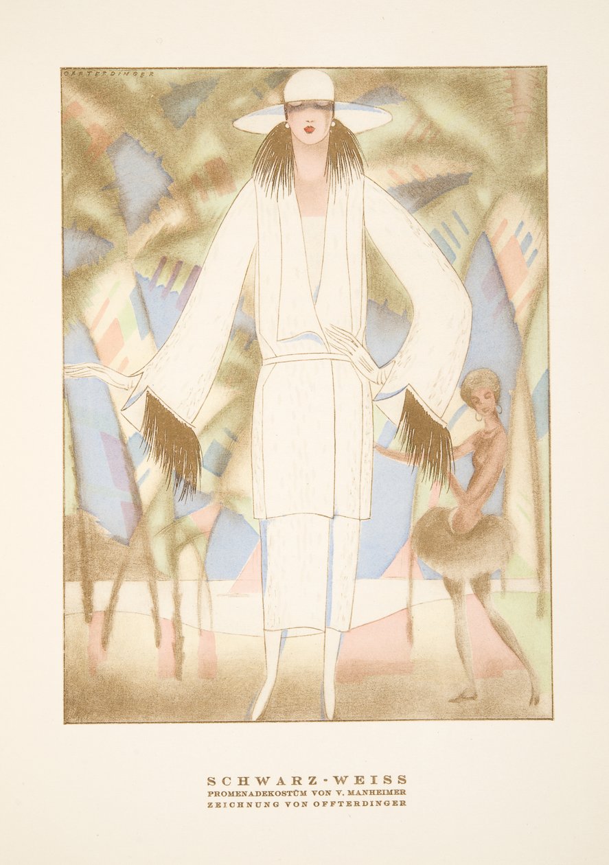 Schwarz-Weiss, V. Manheimerin asu, julkaisusta Styl, pub.1922 (pochoir-painatus). tekijältä German School