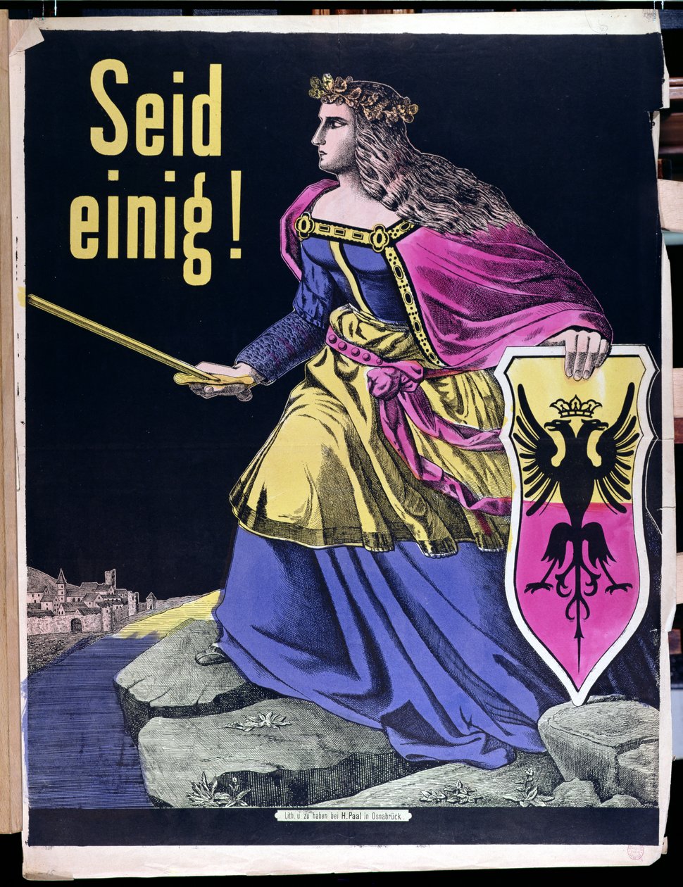 Ole yhtenäinen!, saksalainen isänmaallinen juliste, n.1870 tekijältä German School