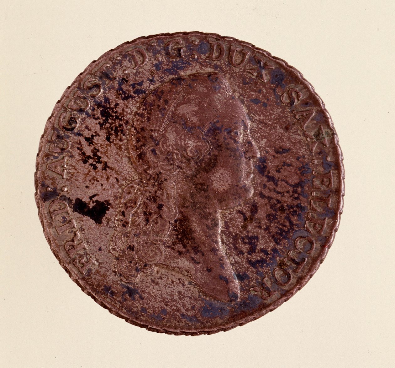 Hopearaha (taaleri) Saksista: Frederick Augustus I Saksin (Frederic Auguste I of Saxony) hallituskausi (1750-1827). Halk. 3,9 cm Napoli, museo archeologico tekijältä German School