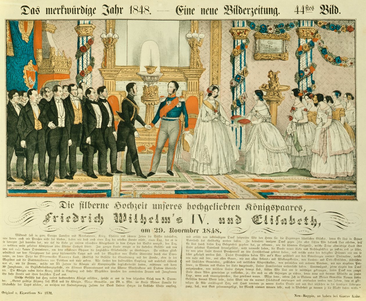 Preussilaisen Frederick William IV:n ja hänen vaimonsa Elizabeth Ludovikan baijerilaisen hopeiset hääpäivät, 1848 (värinen lito) tekijältä German School