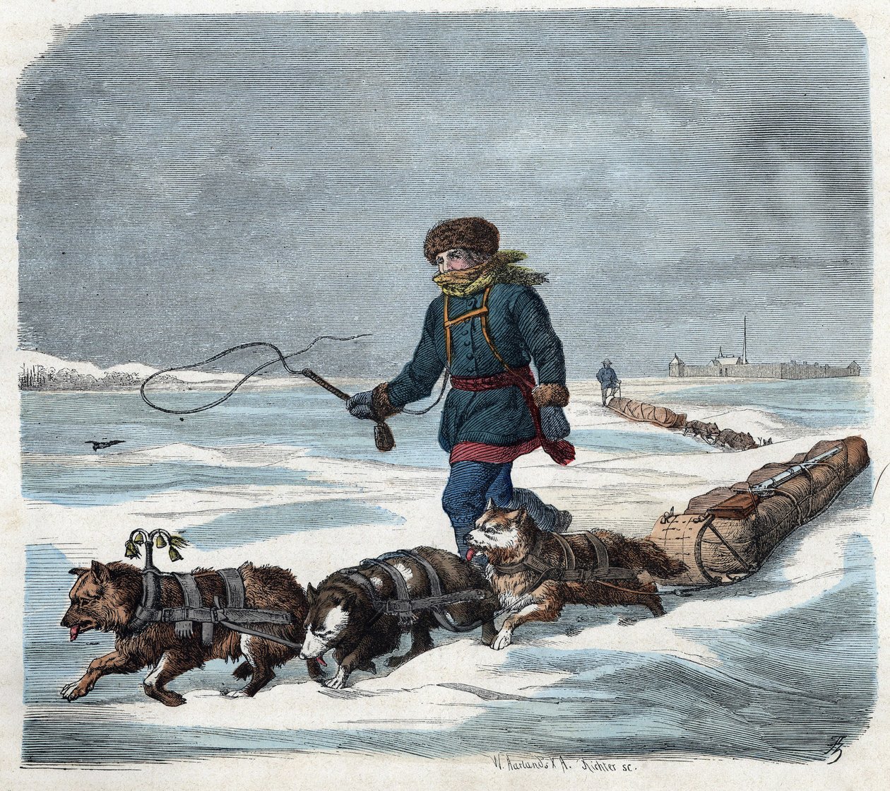 Rekikoira Amerikan lumessa. Teoksessa "" Wenn Jemand eine Reise tut, so kann er was erhalten"" (Kun joku matkustaa, tämän hän osaa kertoa), Franz Wiedemannin saksalainen tarina tekijältä German School