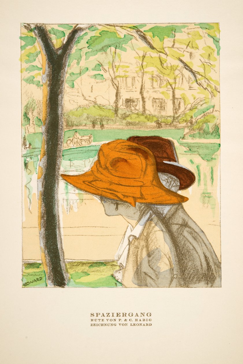"Spaziergang", P  C Habigin hattujen mainos, Styl-lehdestä, julkaisu 1922 (pokkaripainatus). tekijältä German School