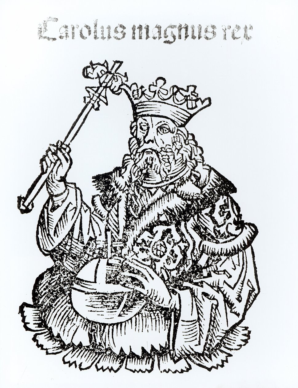St. Charles (747-814) Hartmann Schedelin (1440-1514) teoksesta "Liber Chronicarum" 1493 tekijältä German School