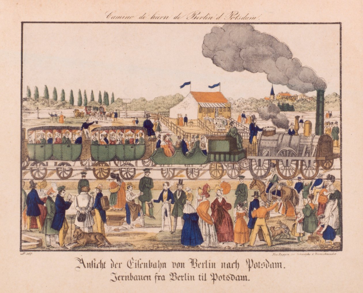 Höyryrautatie Berliinin ja Potsdamin välillä, Neuruppiner Bilderbogen, n. 1840 tekijältä German School
