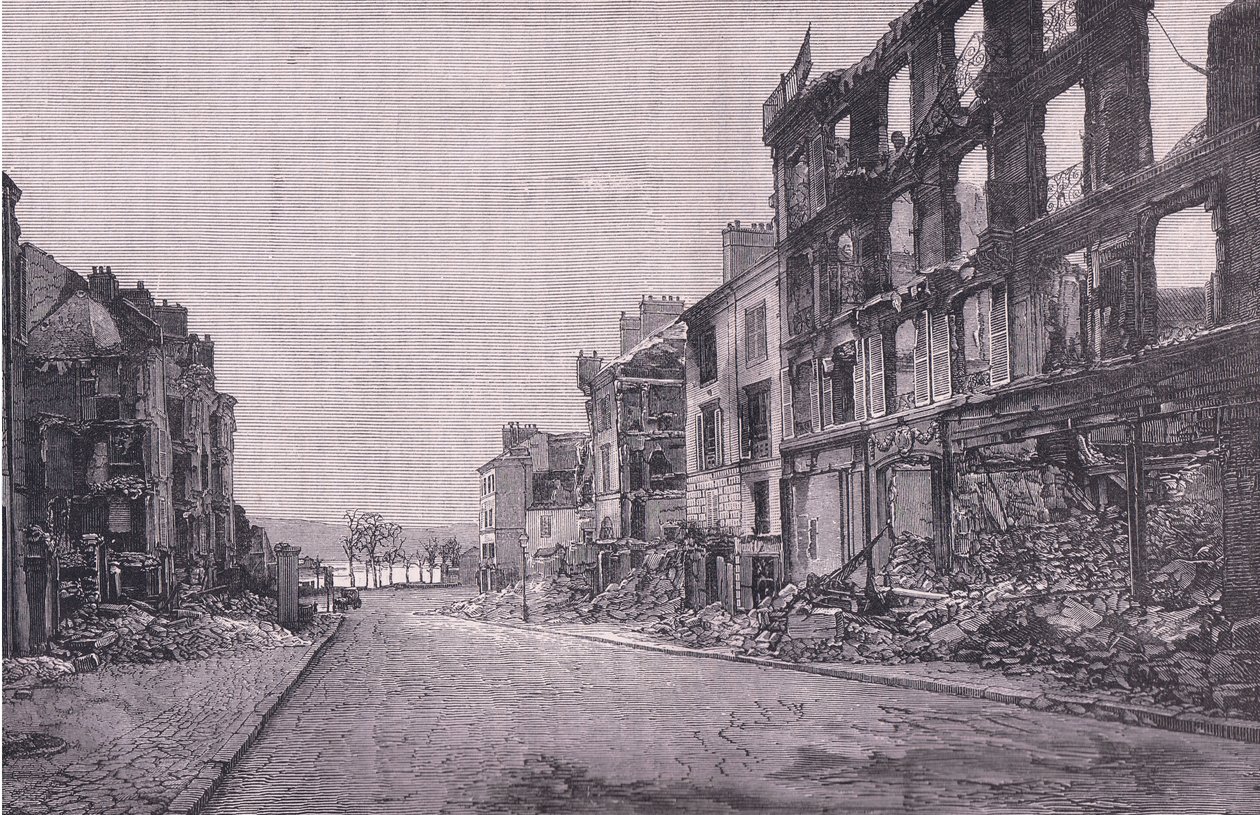 Street in St Cloud, Cassells, Ranskan ja Saksan välisen sodan historia, julkaisija Cassell and Company Limited, n. 1890 (litho) tekijältä German School