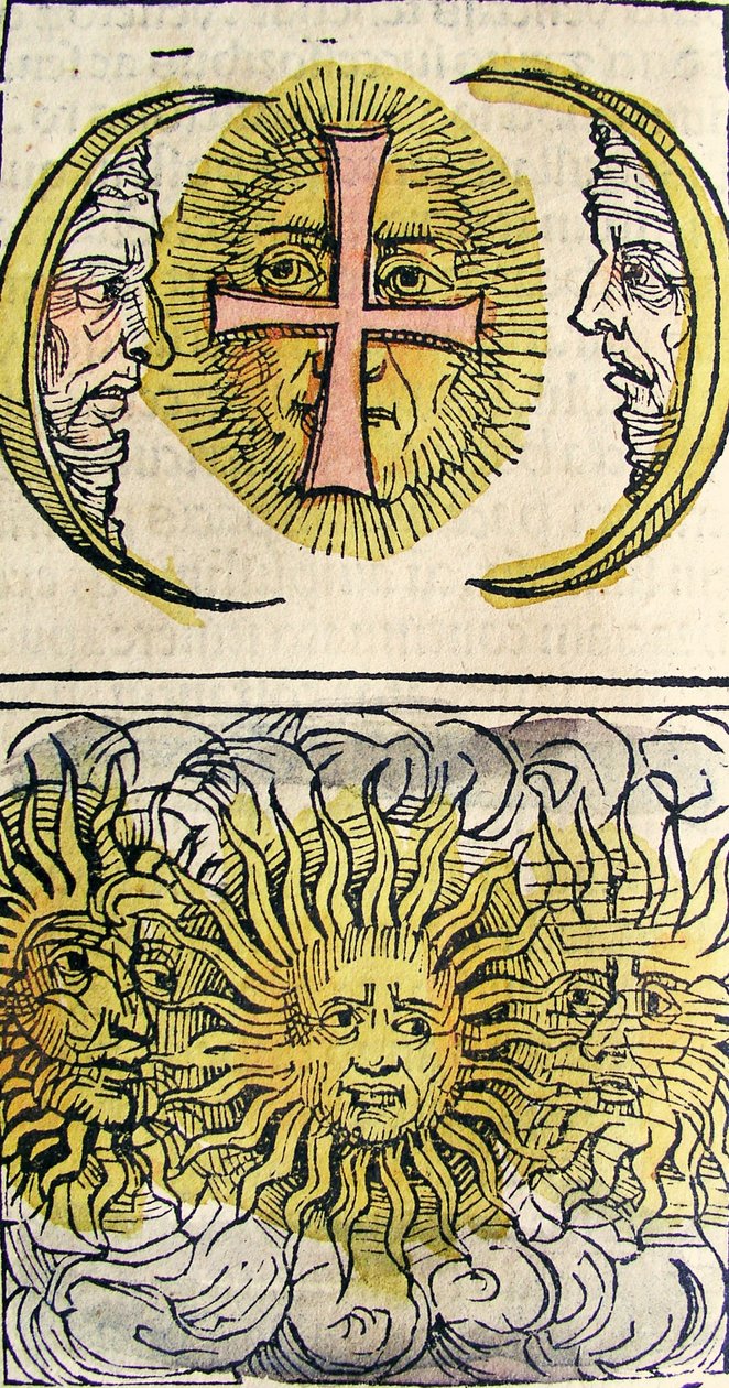 Sun Dogs and Moon Dogs, julkaistu Nürnberg Chroniclessa, 1493 tekijältä German School