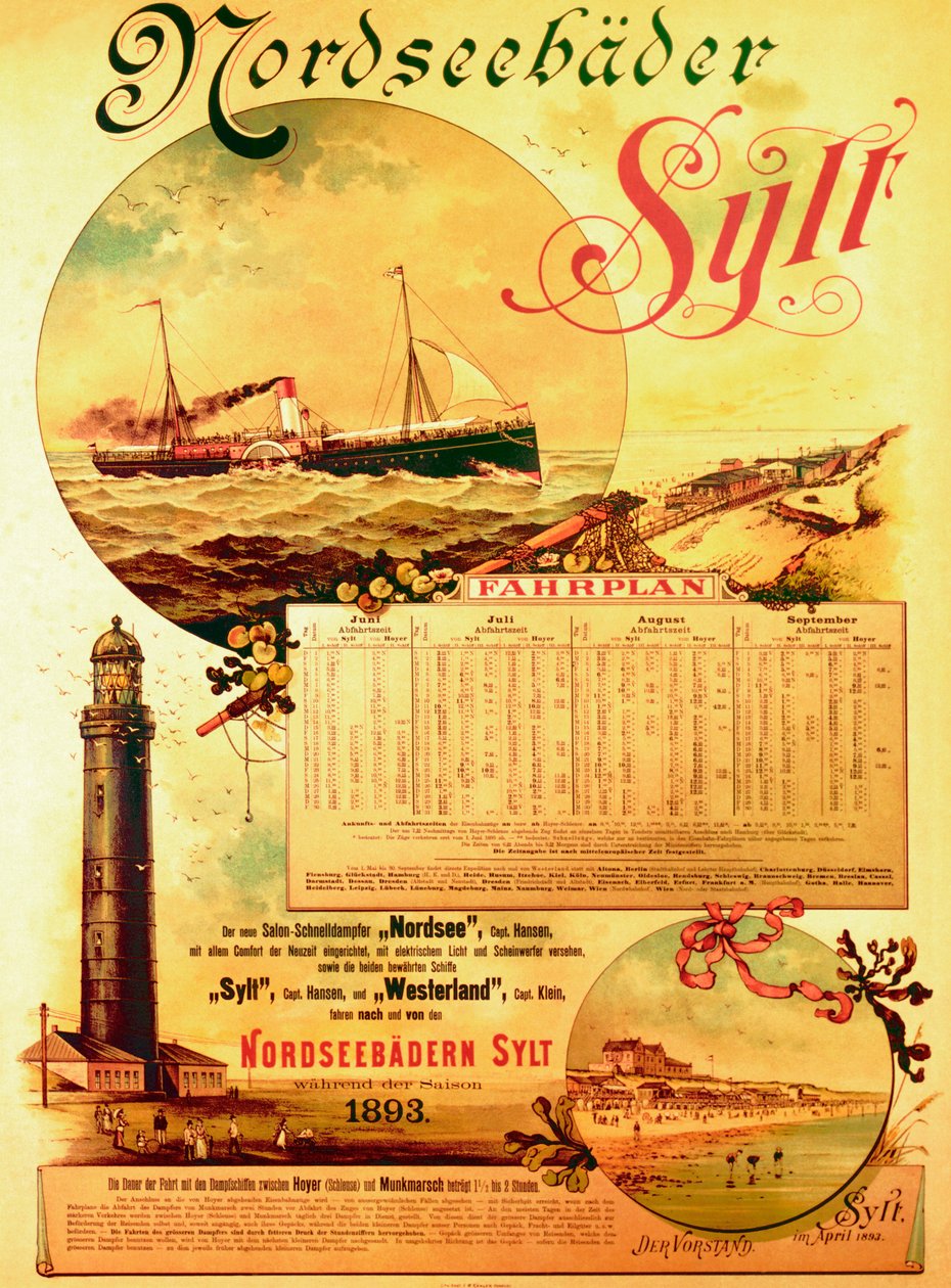 Sylt North Sea Baths, juliste, joka mainostaa Sylt Steamship Companya, 1893 tekijältä German School