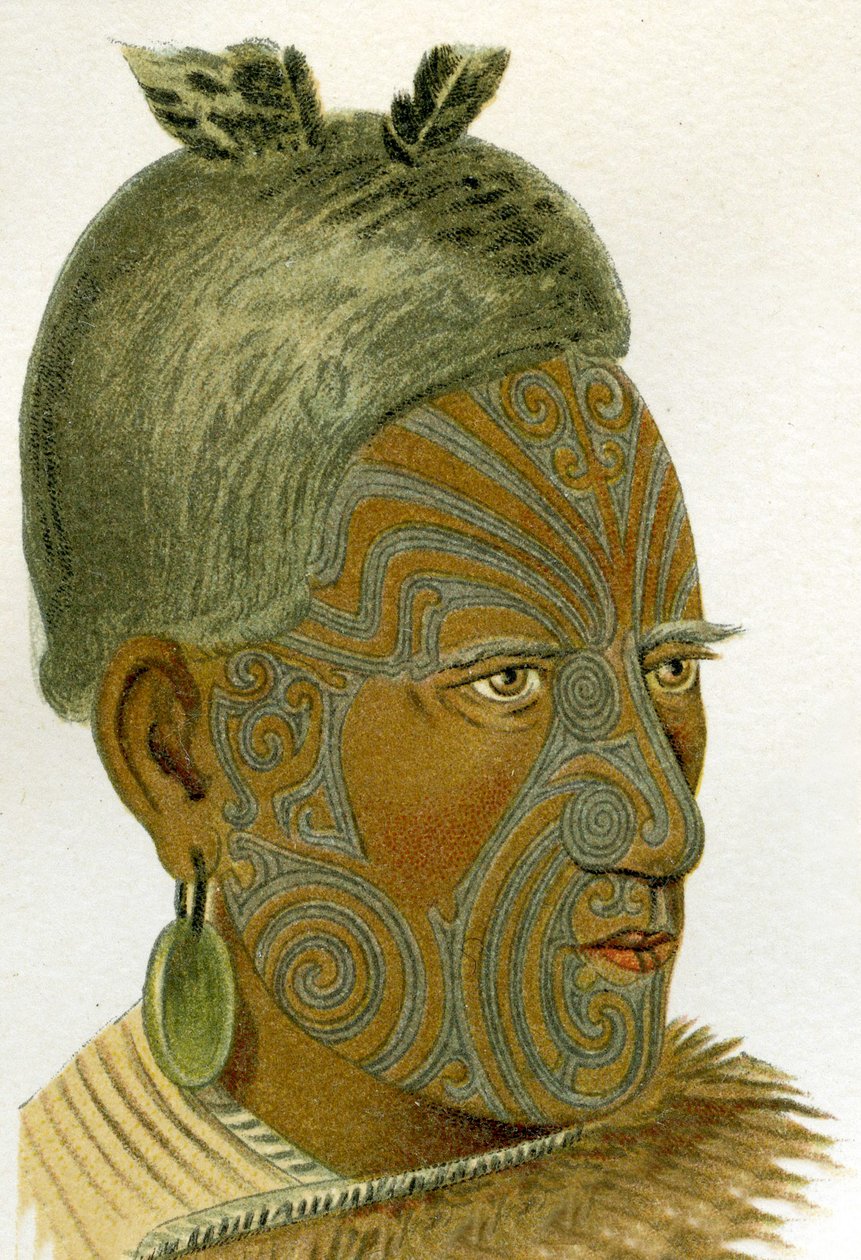 Maoripäällikön tatuoidut kasvot, 1894 tekijältä German School