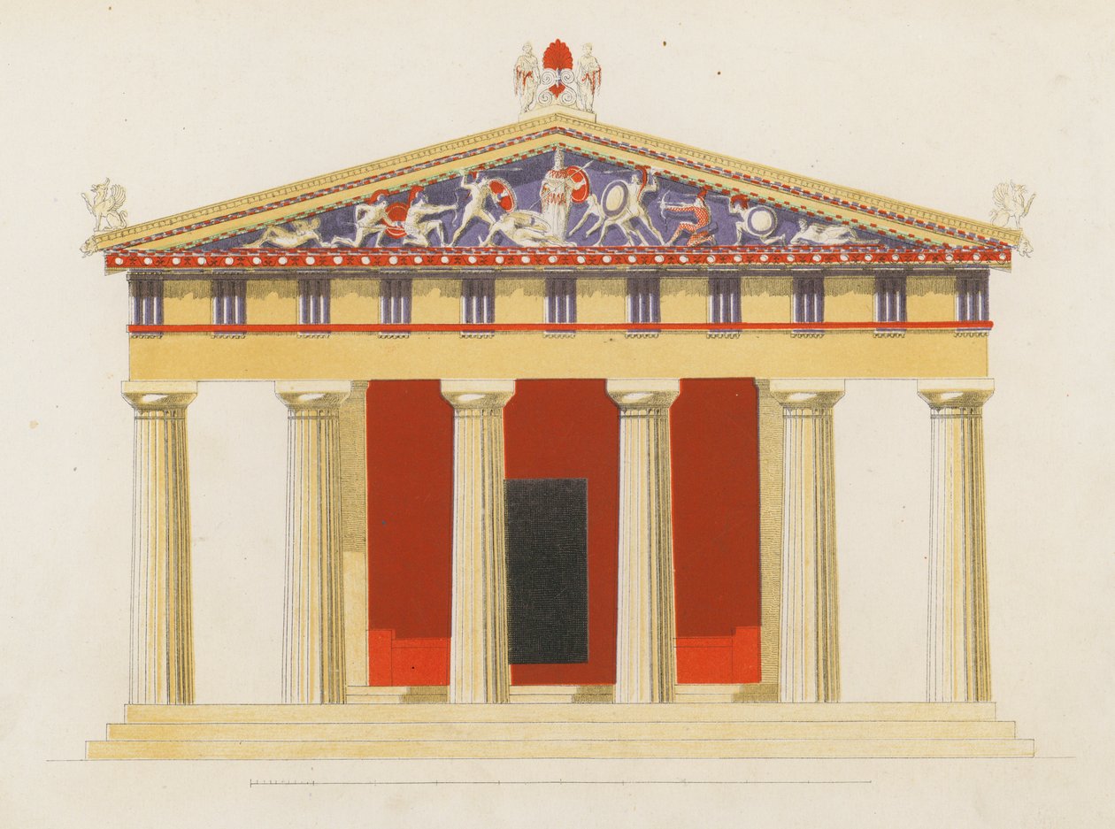 Aphaian temppeli, Aegina, Kreikka (värilitografia) tekijältä German School