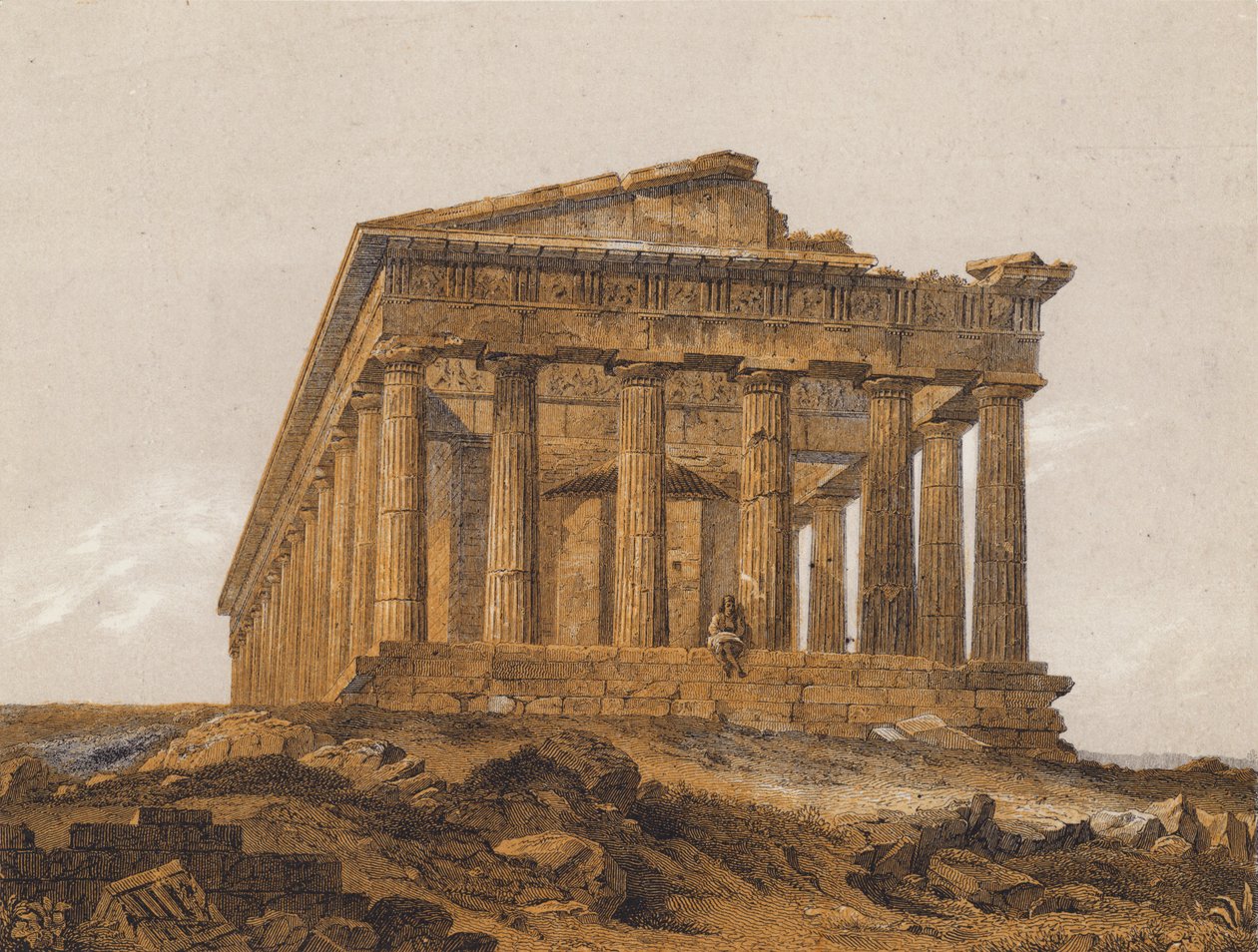 Hephaistoksen temppeli, Ateena, Kreikka (värilitografia) tekijältä German School