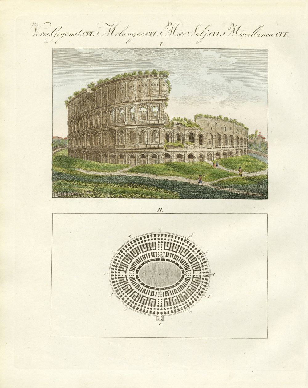 Colosseum tai keisari Flavius Vespasianuksen amfiteatteri (värillinen kaiverrus) tekijältä German School