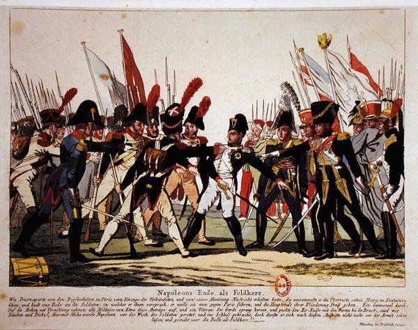Napoleonin loppu (1769-1821) kenraalina vuonna 1815 (väri litho) tekijältä German School