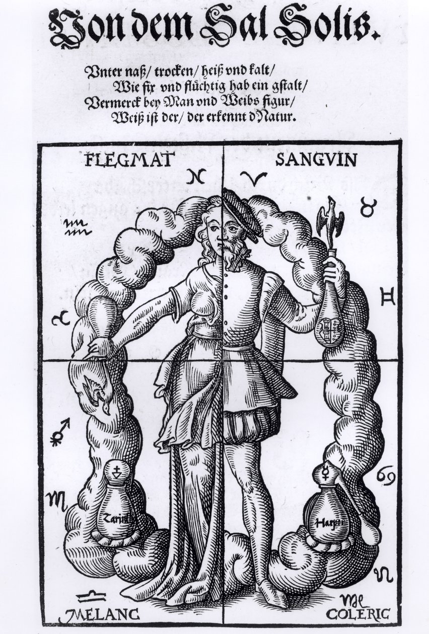Neljä huumoria, Leonhart Thurneisser zun Thurnin (1531-956) Quinta Essentiasta, julkaistu Leipzigissä, 1574 tekijältä German School