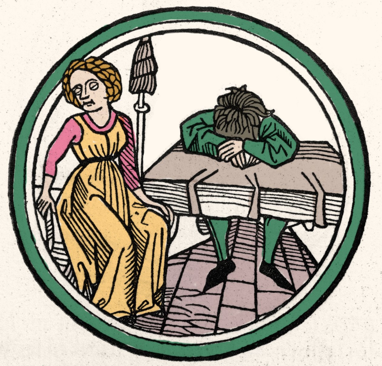 Neljä luonnetta: Melankolinen (surullinen ja masentunut) ksylografia, Augsburg 1480 tekijältä German School