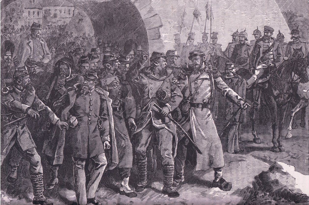Ranskan armeija lähtee Metzistä, Cassells, Ranskan ja Saksan välisen sodan historia, julkaisija Cassell and Company Limited, n. 1890 (litho) tekijältä German School