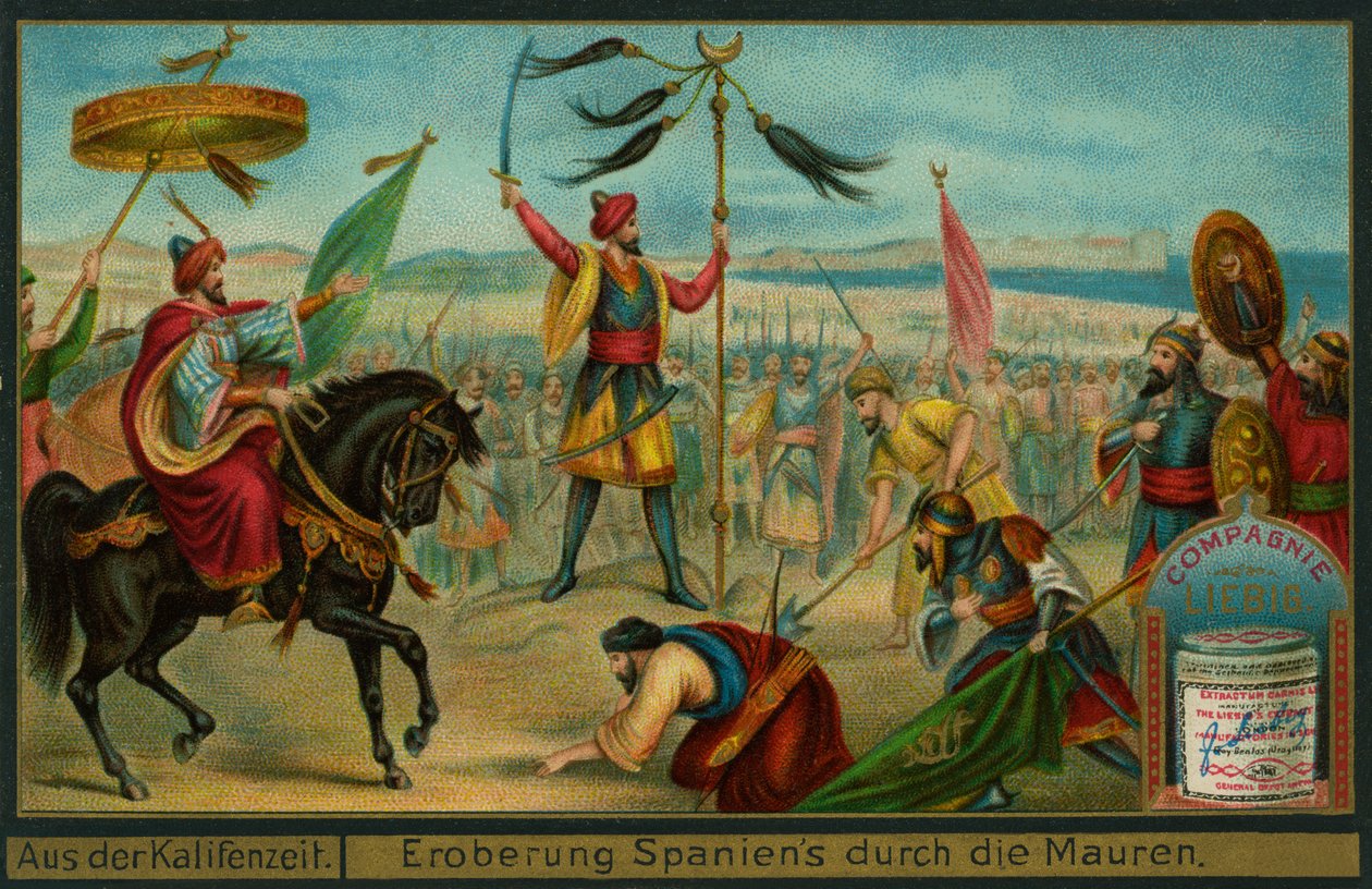 Maurit valloittavat Espanjan, 711, Liebig-kortti. tekijältä German School