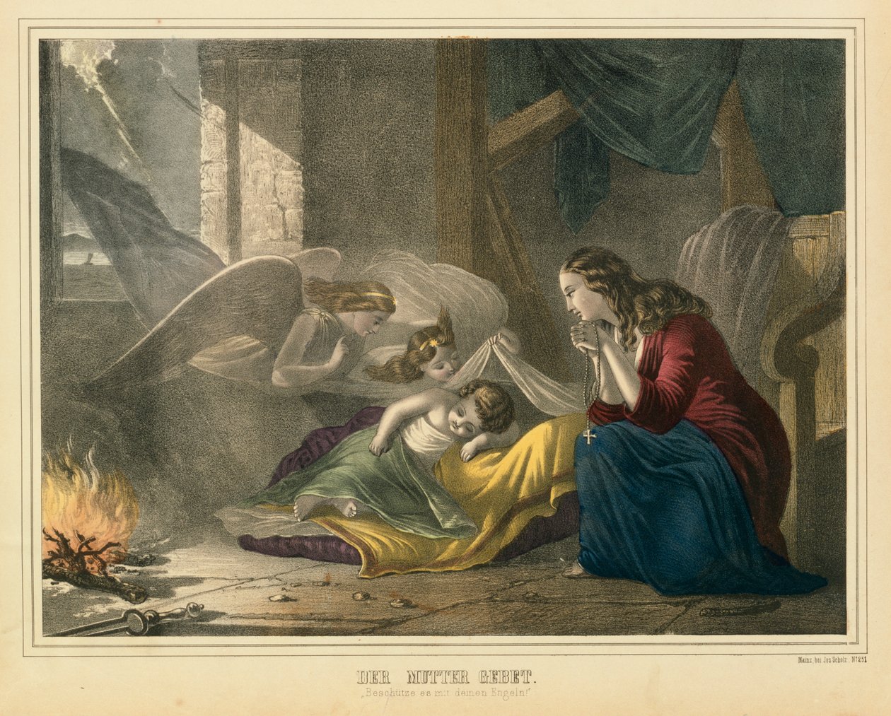 The Mothers Prayer, kuvallinen lehti, julkaisija J. Scholz, Mainz, n. 1850 tekijältä German School