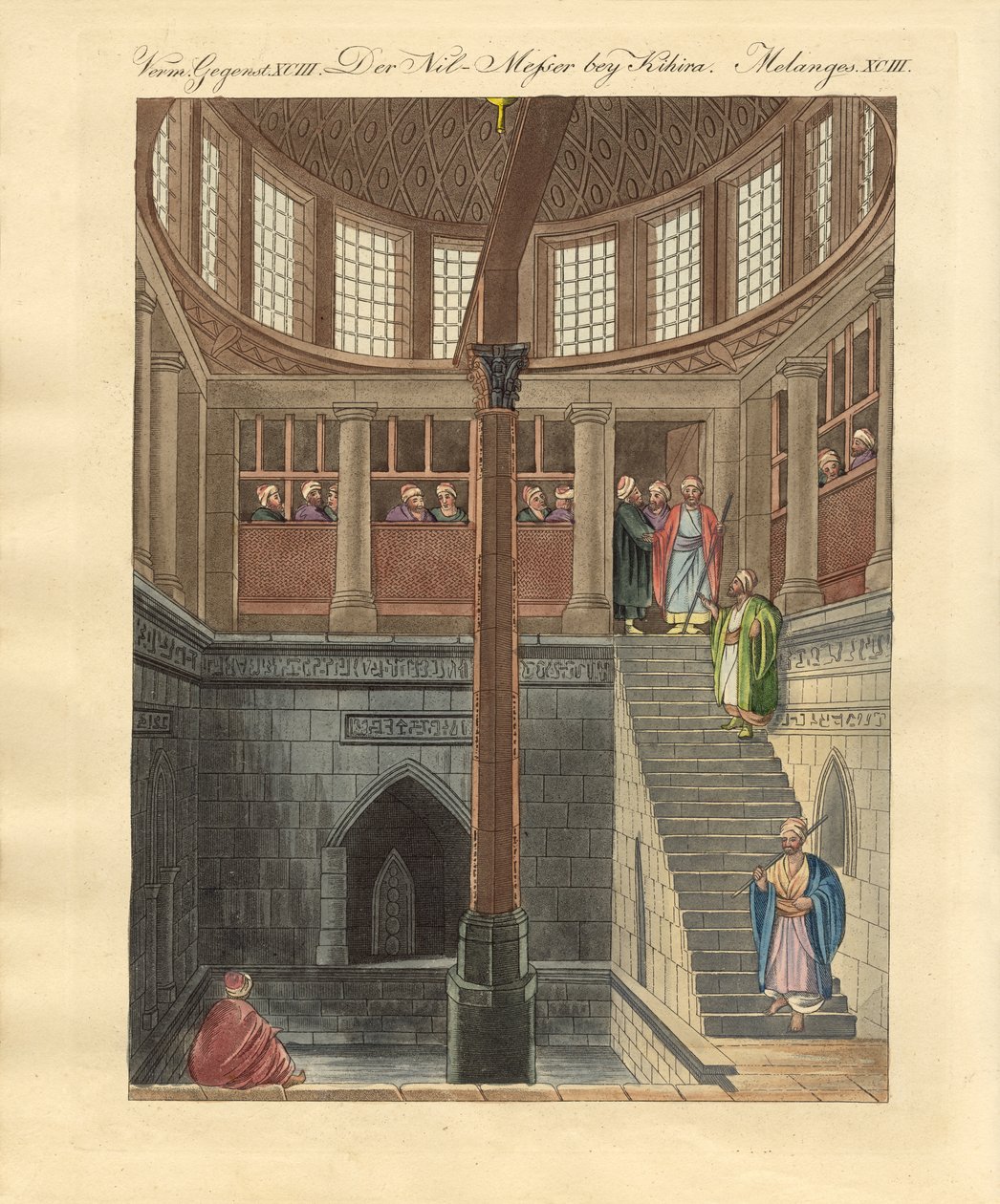Nilometer Rawdan saarella lähellä Kairoa (värillinen kaiverrus) tekijältä German School