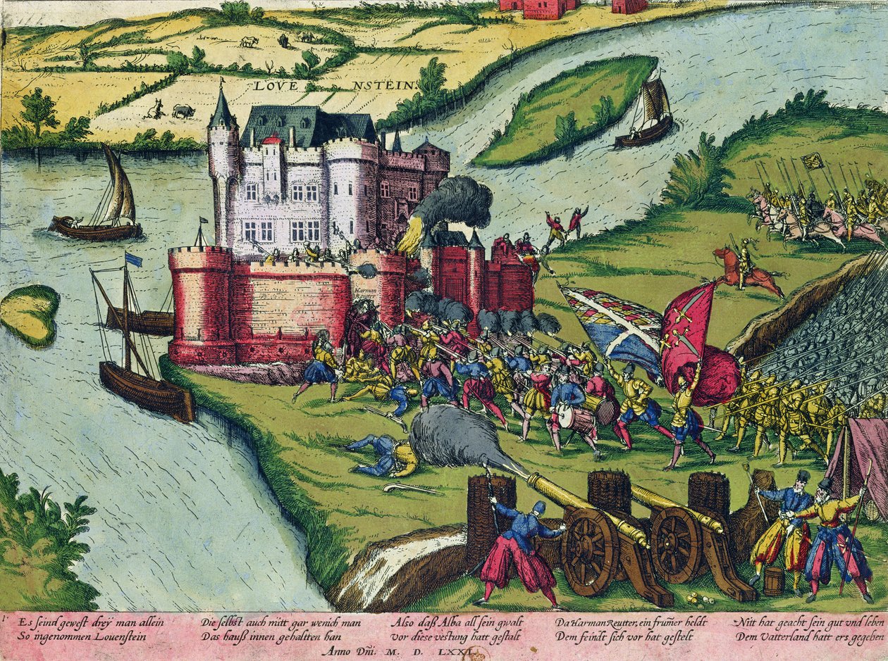 Louvainin piiritys ja Harman Reuterin sankarillisuus Espanjan joukkoja vastaan vuonna 1571 (katso myös 88468) tekijältä German School