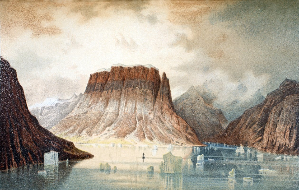 Teufelschloss Mountain (Devils Castle) Kejser Franz Joseph Fjordissa, pubi. Lontoo, 1874 tekijältä German School