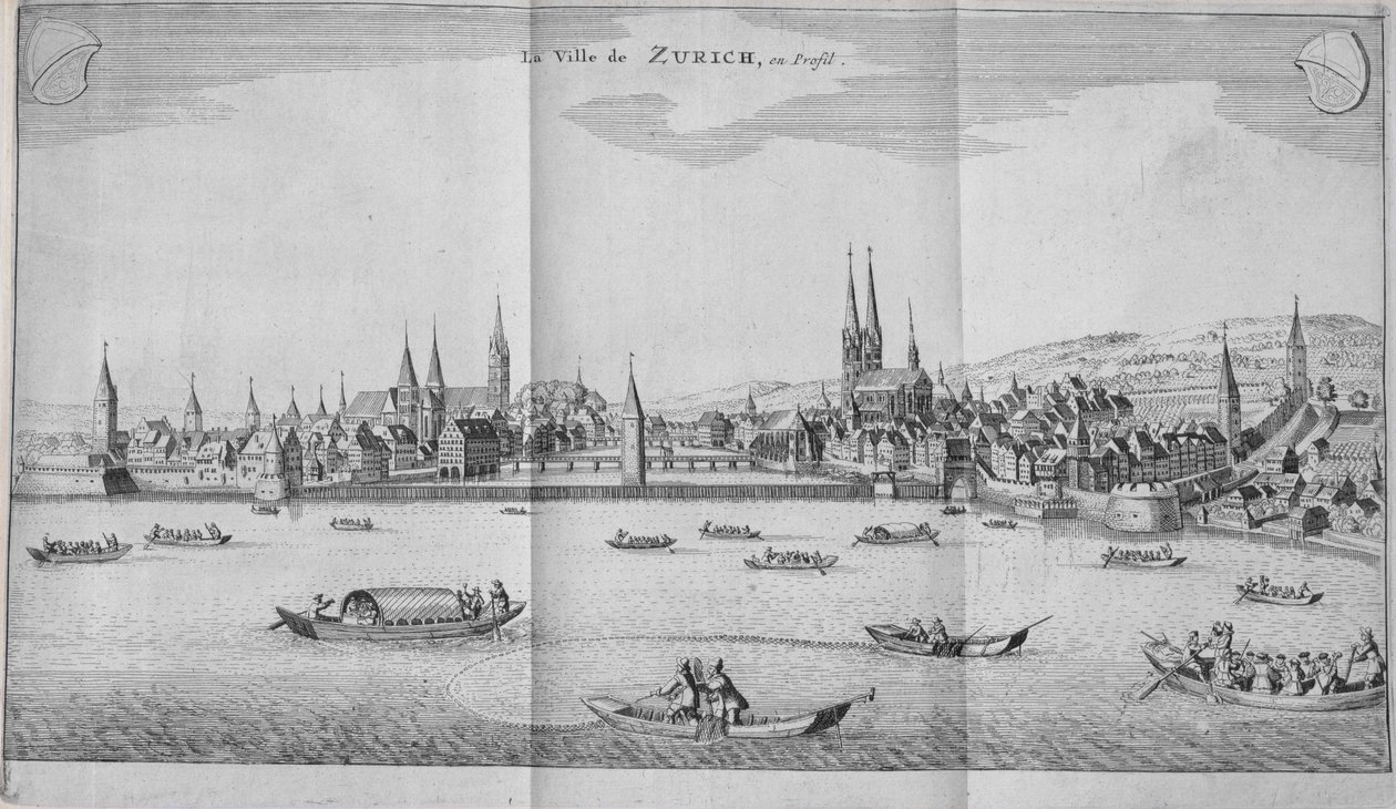 Zürichin kaupunki, Sveitsi, Johann Jacob Scheuchzerin Itinera Alpinan II osasta, julkaistu 1706 tekijältä German School