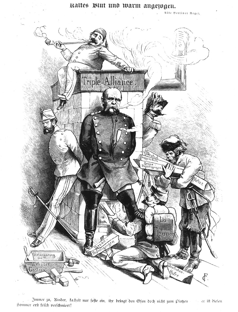 Triple Alliance, teoksesta "Bismarck: Book of Mistakes", 1883 (kaiverrus) (bw-kuva) tekijältä German School