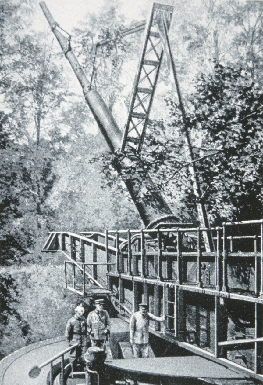 Ensimmäisen maailmansodan jättiläinen saksalainen Paris-ase, nimeltään "Big Bertha" (litho) tekijältä German School