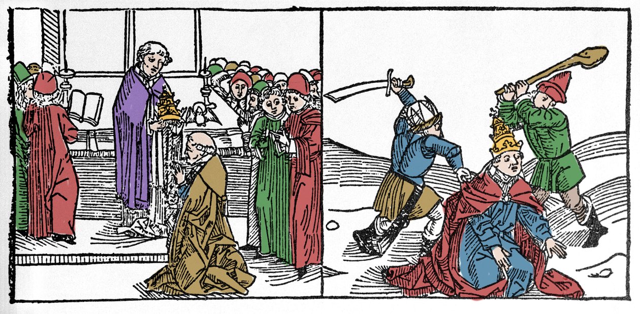 Saint Fabienin marttyyrikuolema (3. vuosisata), paavi kidutettiin sitten katkaistuna keisari Decen hallinnassa. Kaiverrus "Leben der Heiligen - sommerteil" (pyhimysten kirja) Jacobus (James) Voragine (1228-1298). Lyypekki 1488. tekijältä German School
