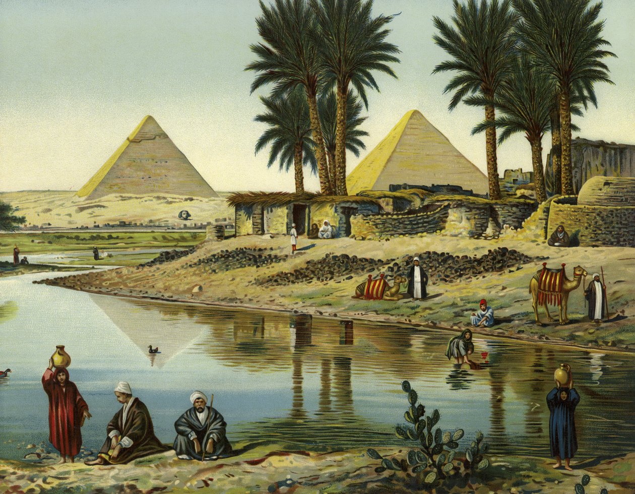Gizehin pyramidit (chromolitho) tekijältä German School