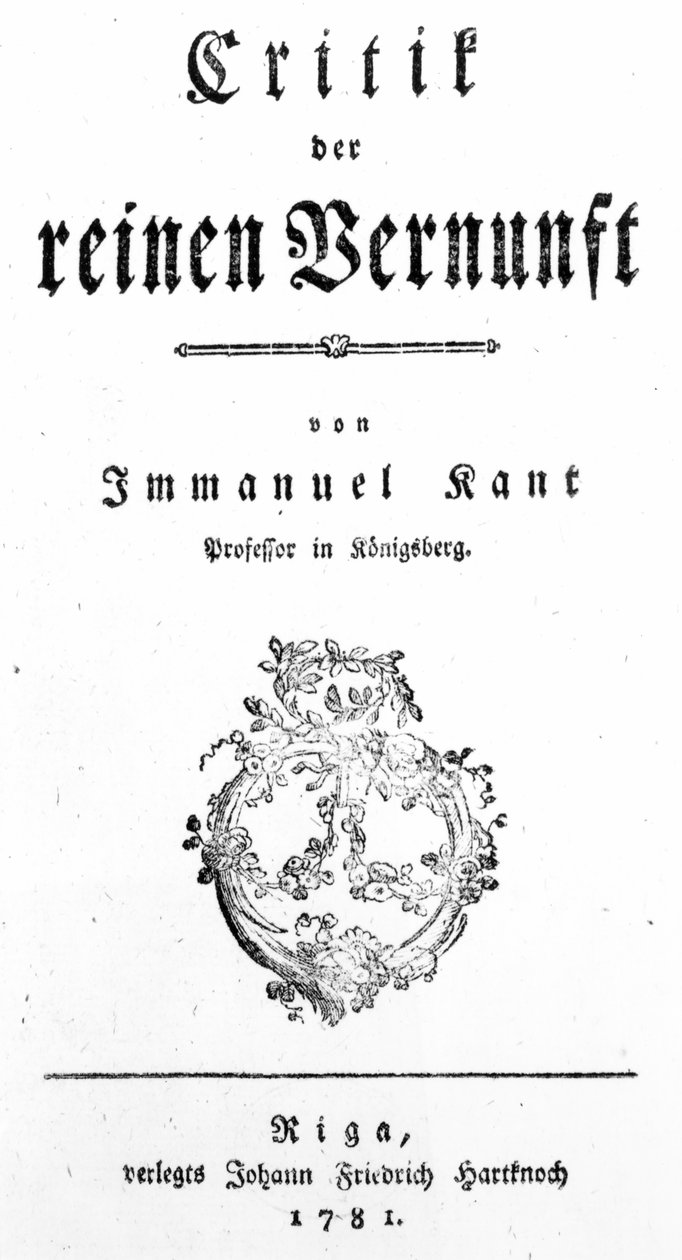 Immanuel Kantin puhtaan järjen kritiikin nimisivu, julkaistu vuonna 1781 tekijältä German School