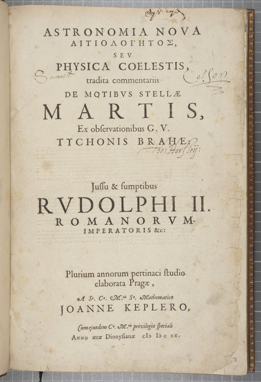 Johannes Keplerin Astronomia nova Aitiologetoksen nimisivu (kaiverrus) tekijältä German School