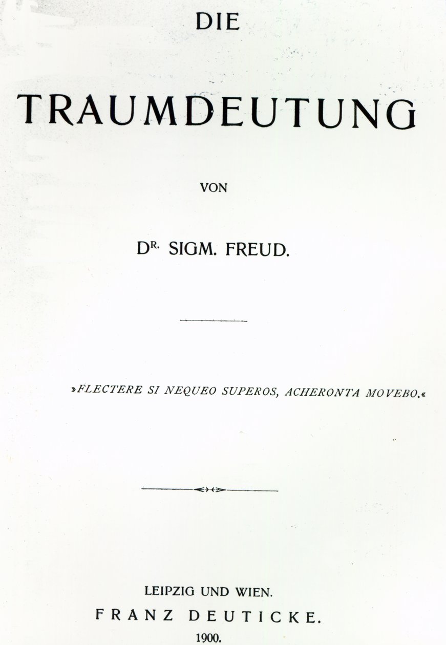 Sigmund Freudin Die Traumdeutungin nimisivu, julkaistu vuonna 1899 (painettu) tekijältä German School