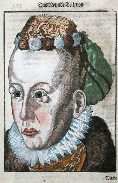 Silmäsairauden hoito Georg Bartischin (1535-1636) teoksesta "Ophthalmodouleia", joka julkaistiin Dresdenissä vuonna 1583 (värillinen puupainatus) tekijältä German School
