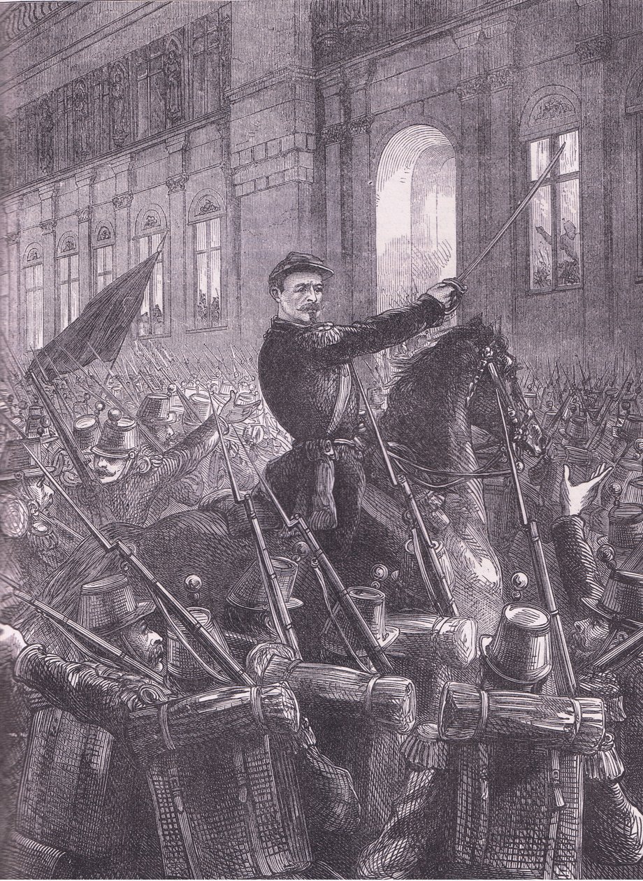 Trochu kokoamassa kansalliskaartia Hotel de Villen ulkopuolelle, Cassells History of the War Ranskan ja Saksan välillä, julkaisija Cassell and Company Limited, n. 1890 (litho) tekijältä German School