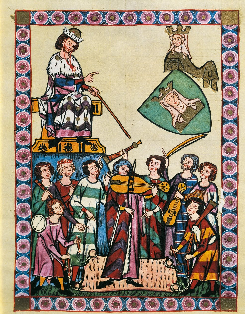 Trubaduurit Saksan keisarin ja hänen hovinsa edessä, Manesse Codexista (vellum) tekijältä German School
