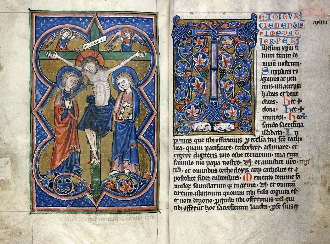 Kaksi sivua 1300-luvun latinankielisestä Missalesta, Keski-Reinin alueelta, n. 1250-1300 tekijältä German School