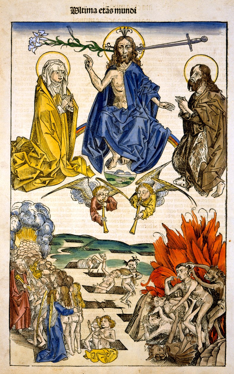 Ultima etas Mundi (Viimeinen tuomio) Hartmann Schedelin Liber Chronicarumista, 1493 tekijältä German School